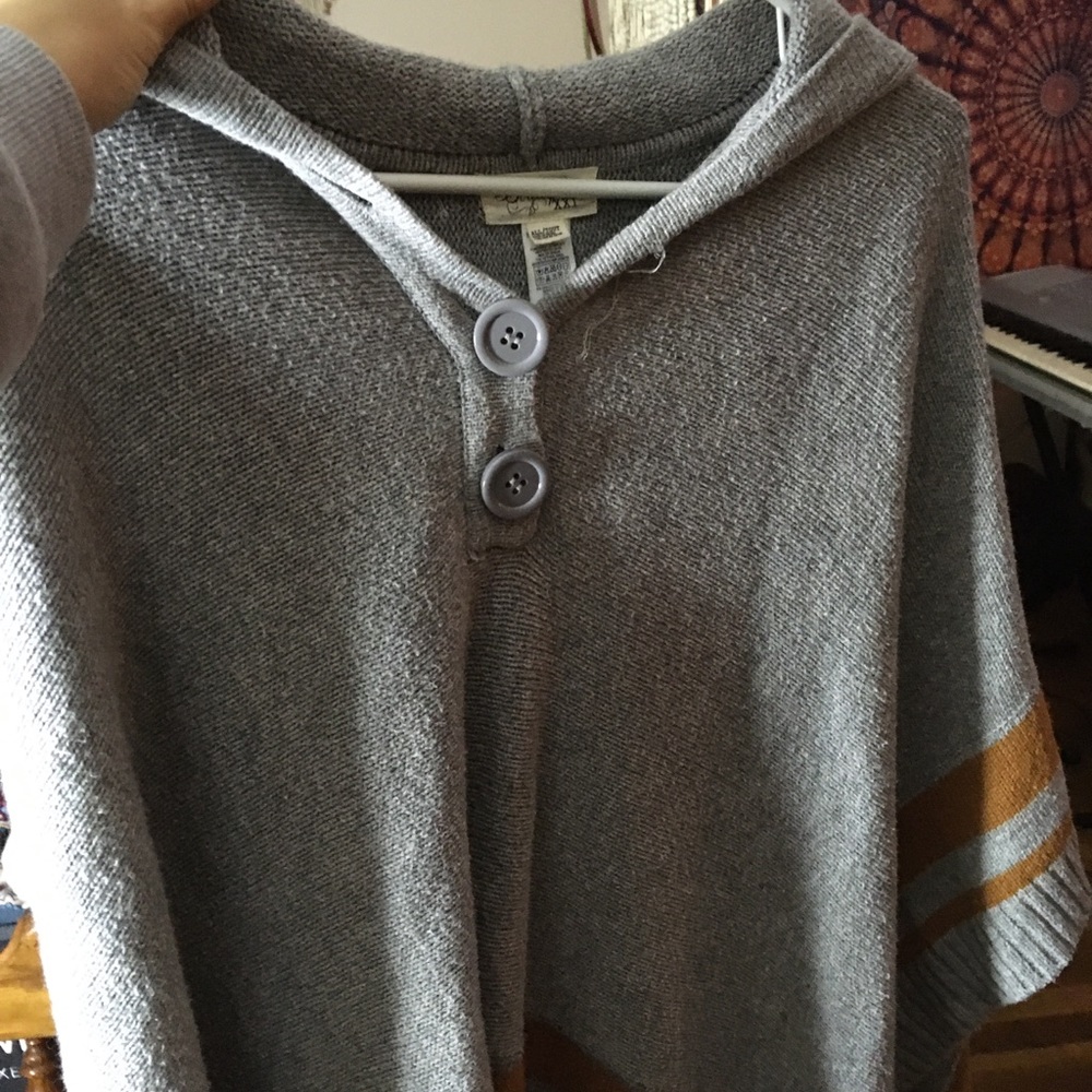 Boutique gray and mustard yellow poncho hoodie!